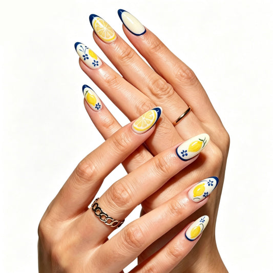 Patterned Collection — Summer in Southern Italy Oval Solid Press-on Nails